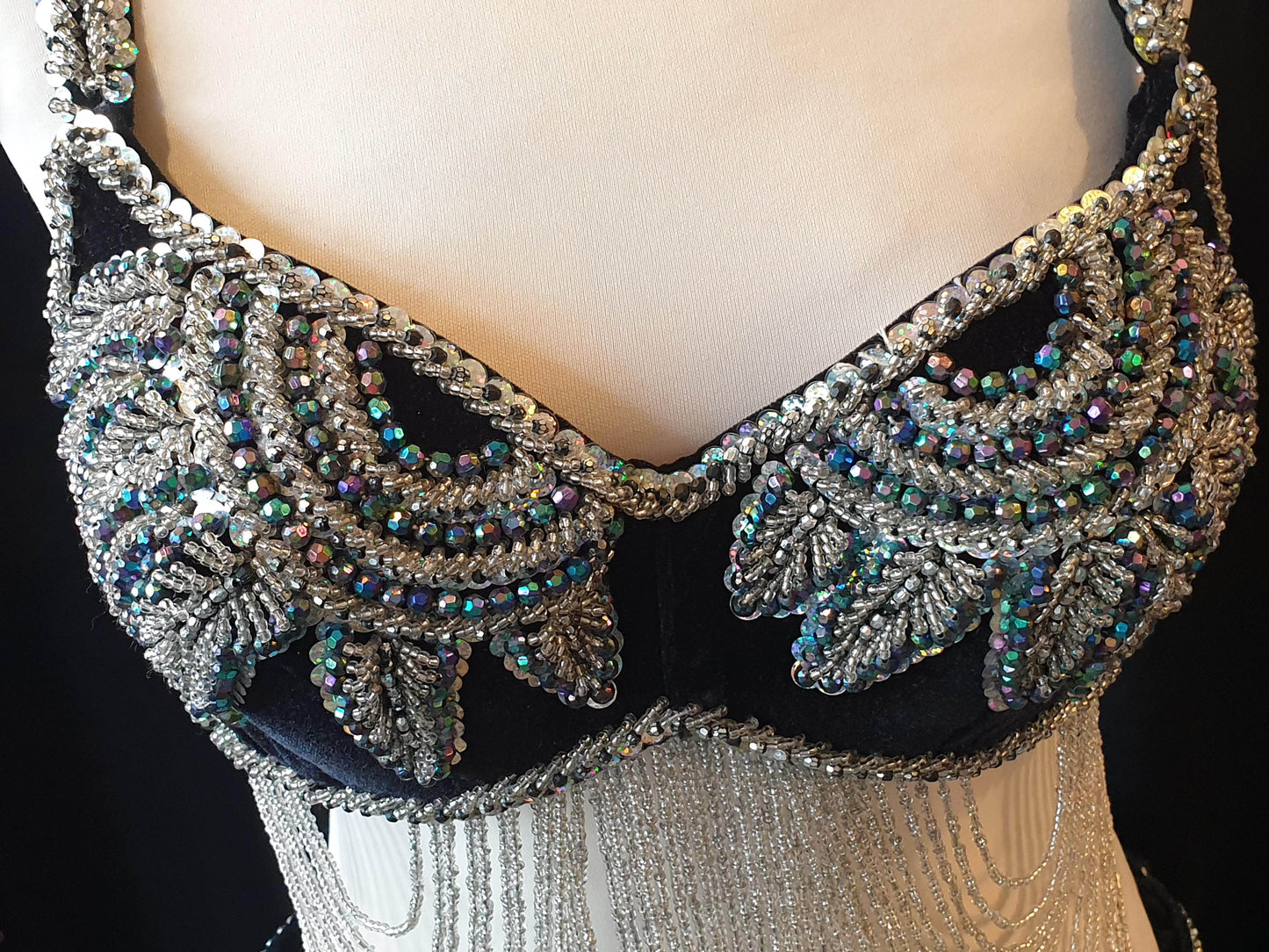 Belly dance costume dark green velvet