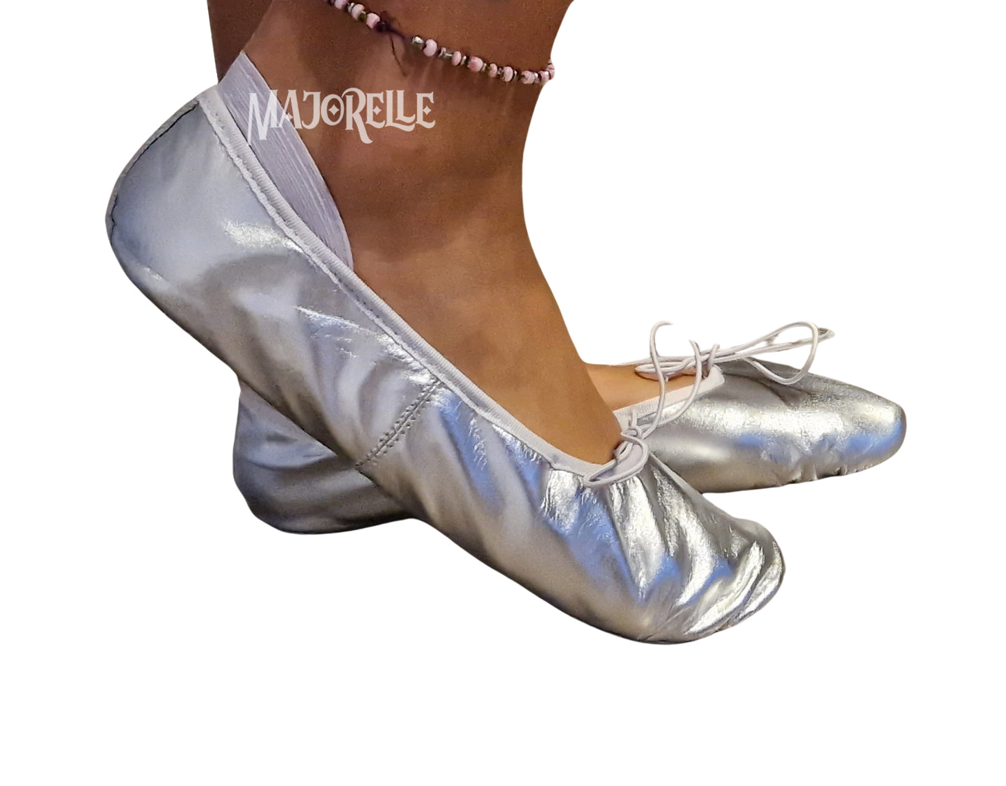 Beautiful leather belly dance shoes in silver