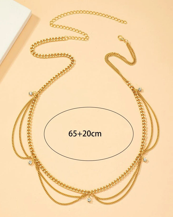 Belly chain / Wavy Hip chain gold with little rhinestones