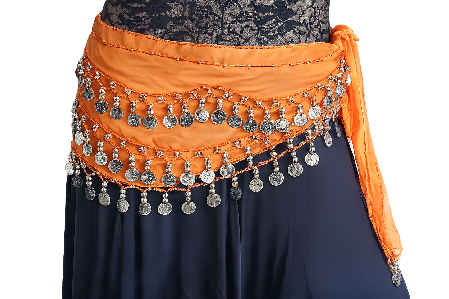 Belly dance hip scaf orange silver