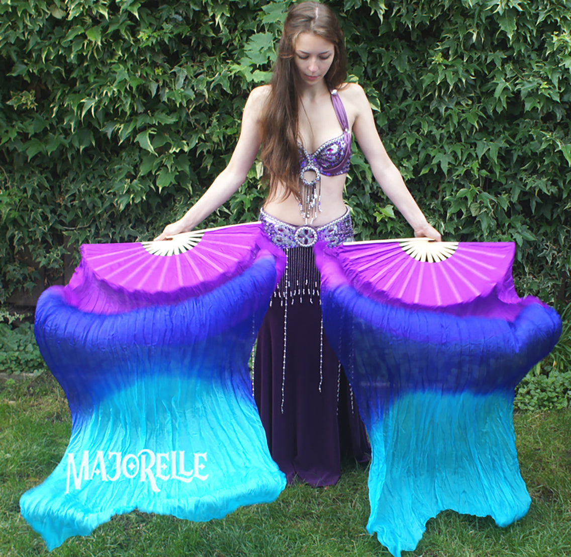 Silk veil fan in purple blue turquoise