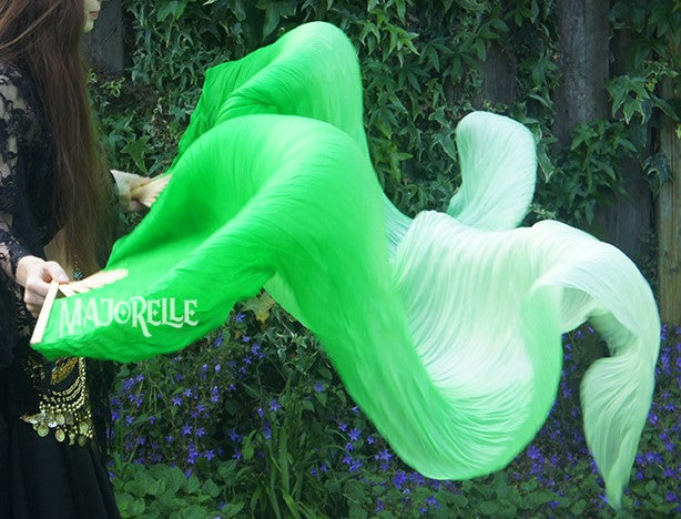 Silk veil fan in peacock green with color gradient 180cm
