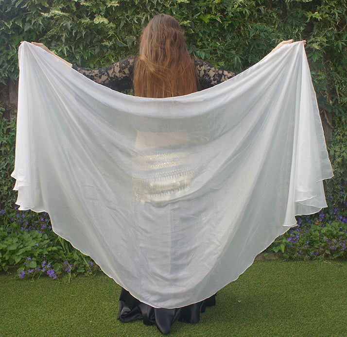 Silk belly dance veil white half round
