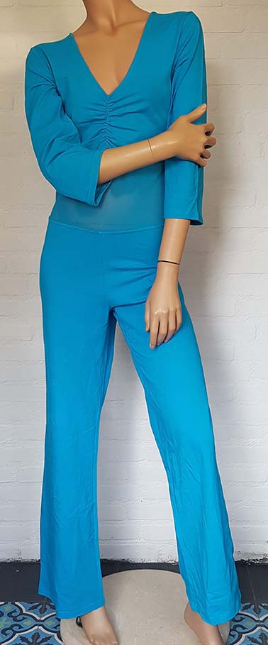 Catsuit turquoise with reinforced belly net. Only size left in XS / S / 3XL