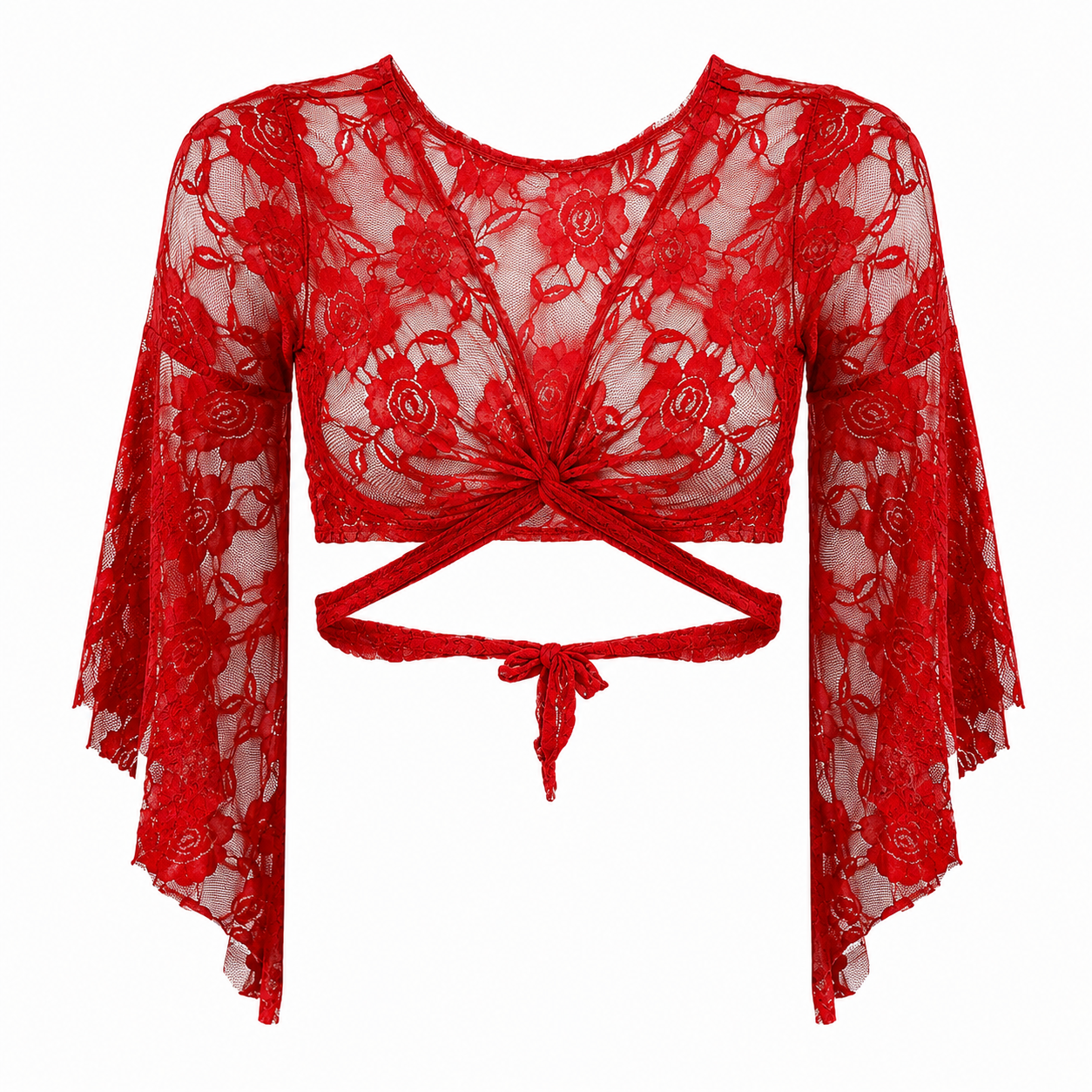 Top made of all-over lace stretch fabric in red