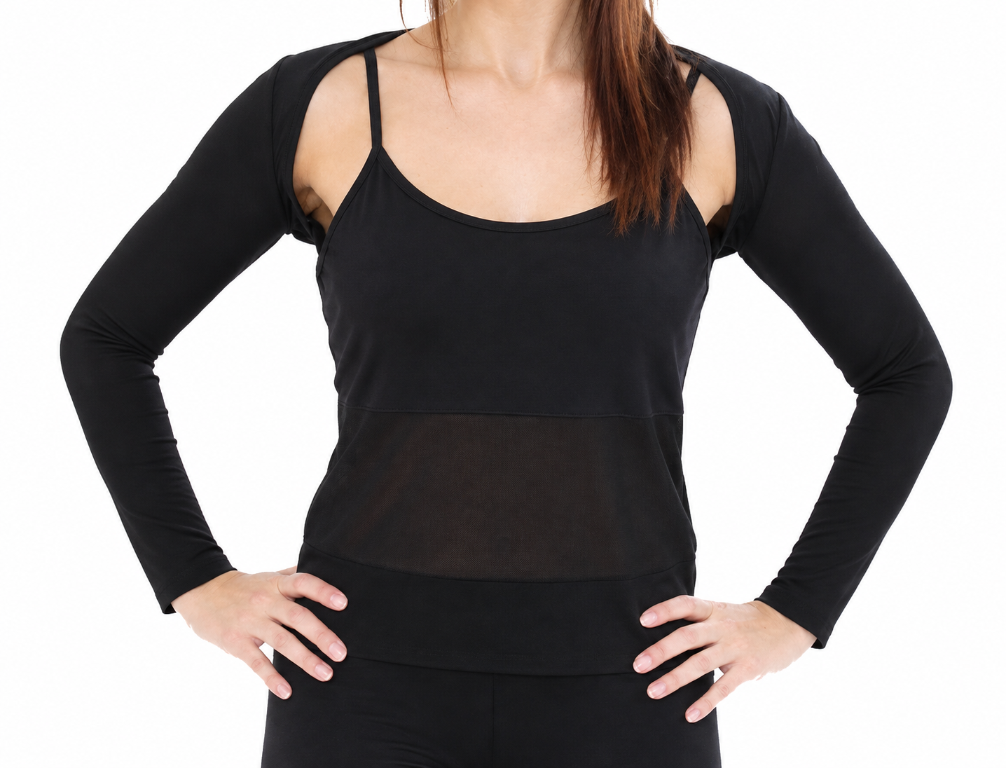 Belly dance top with belly net and loose Bolero 3/4 sleeve, 2-piece