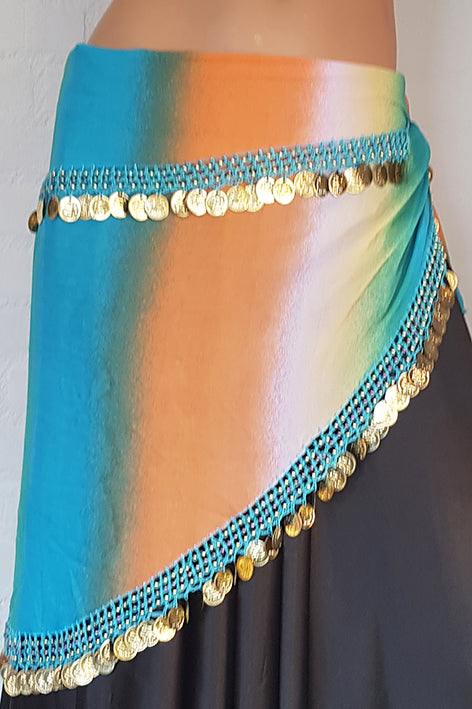 Hip scarf triangle in beautiful colors with gold coins