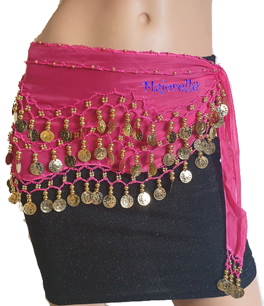 Belly Dance Hip Scarf Fuchsia with Gold Coins