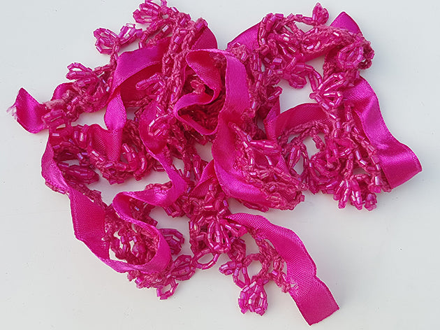 Ribbon with beads burgundy 1 meter