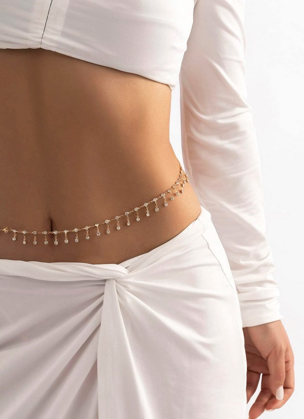 Belly chain / Hip chain gold with rhinestones