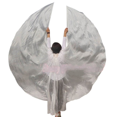 The Wings are 2 half veils with fixed sticks connected with a silk ribbon