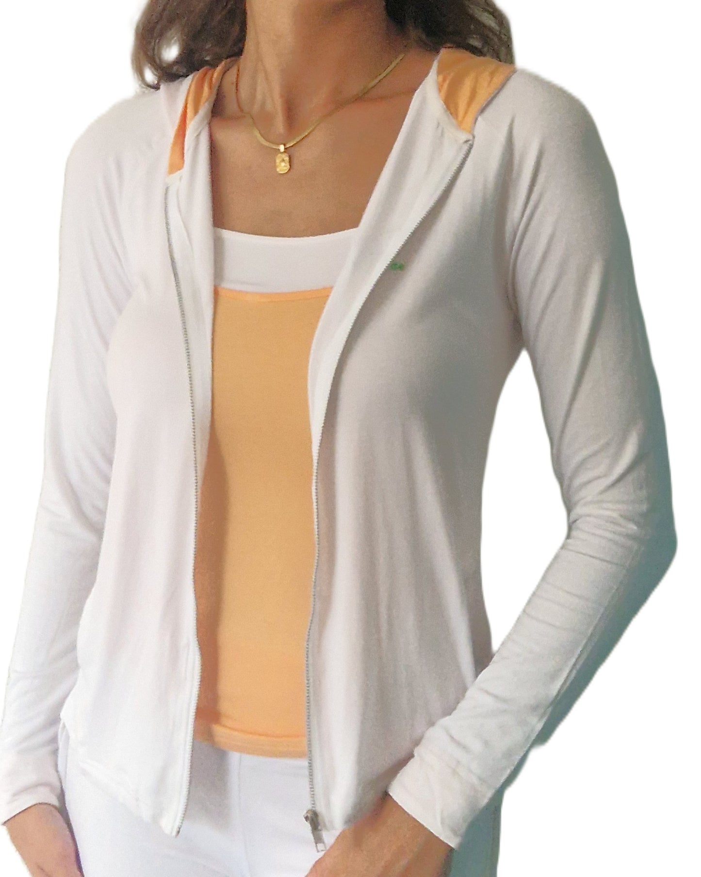 Yoga hoodie vest white, 92% bamboo