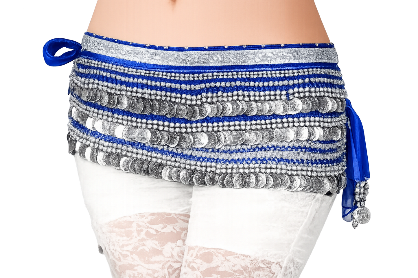 belly dance hip scarf blue silver