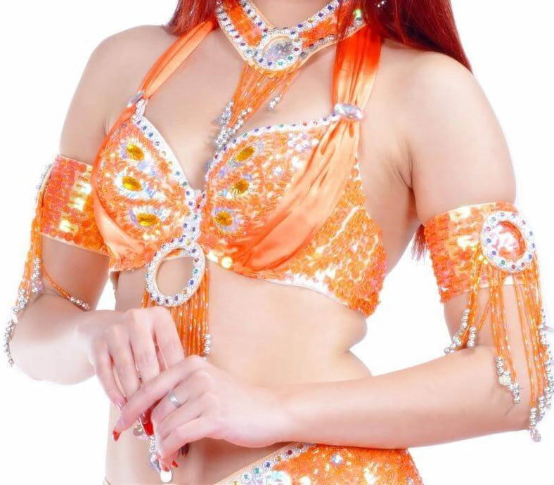 Belly dance bras with beautiful sequins in orange