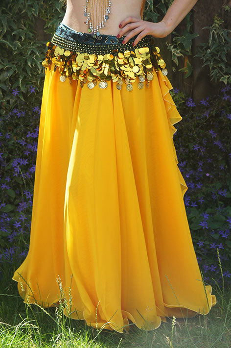 Nice skirt in golden yellow with strips and side slits