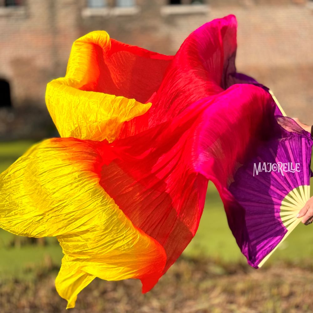 Silk veil fan in purple fuchsia red orange yellow