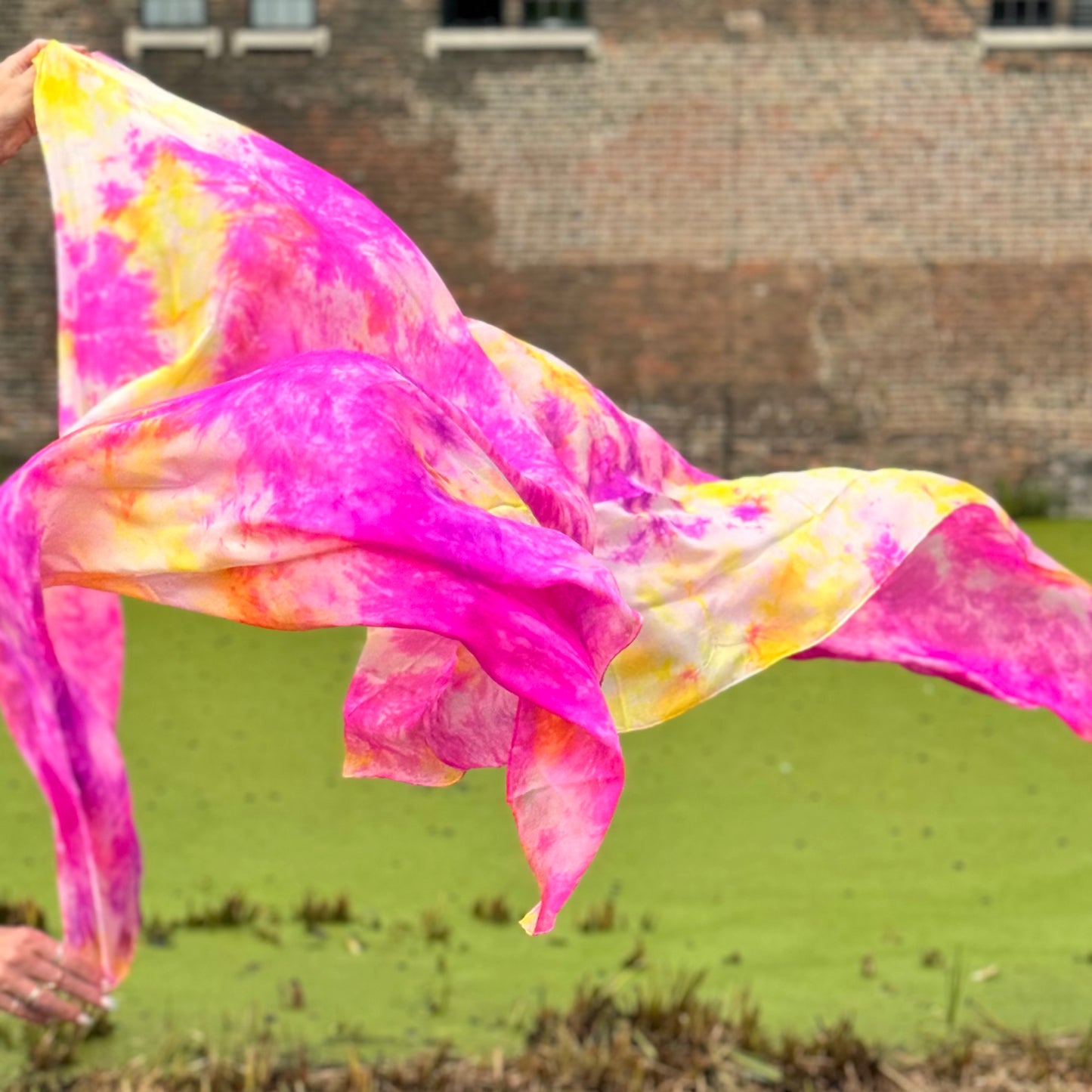Silk veil tie dye in pink yellow Peony