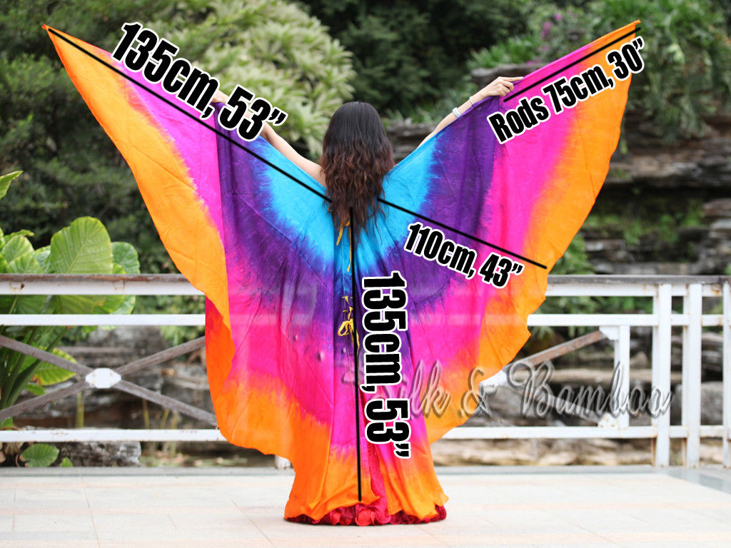 The Wings are 2 half veils with fixed sticks connected with a silk ribbon