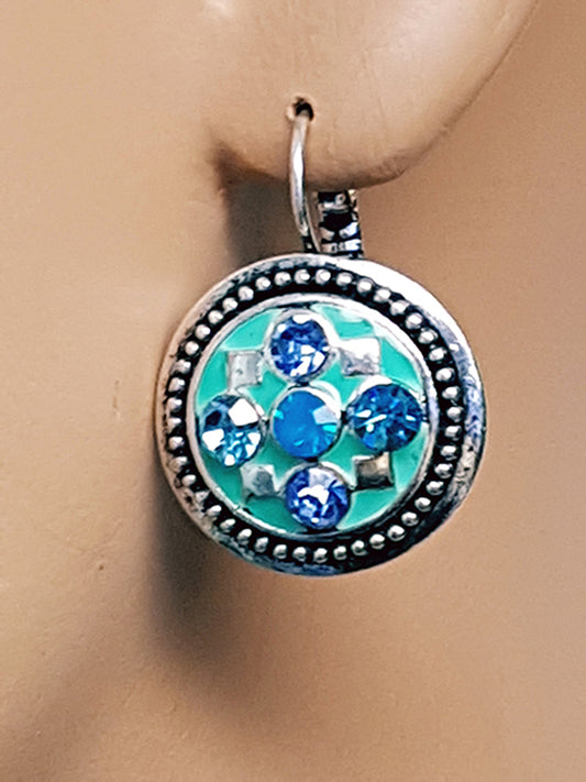 Round turquoise earrings with rhinestones