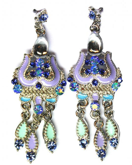 Silver colored earrings with blue/purple, stud earrings