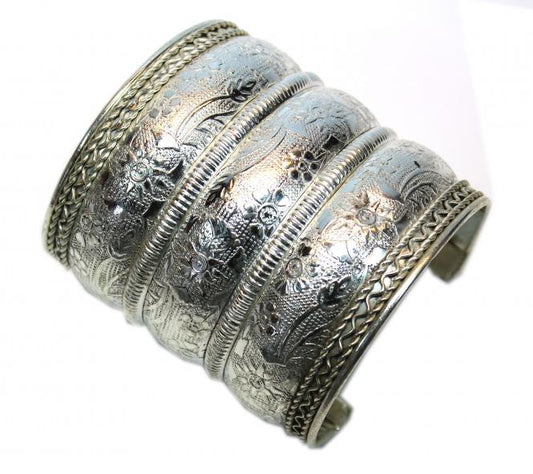 Edited wide silver-colored bracelet