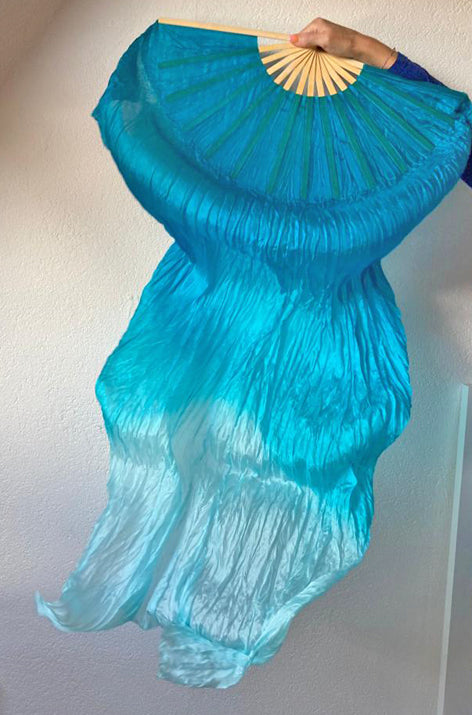 Silk veil fan in blue-green 150cm
