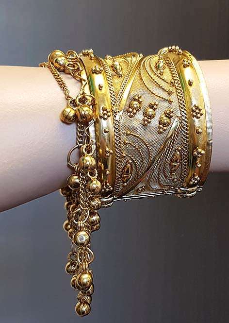 Gold colored Bollywood bracelet with bells