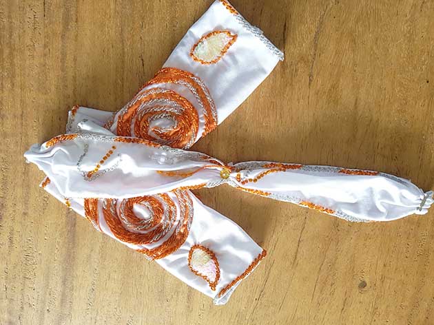 Belly dancing costume Nadrah in white with orange