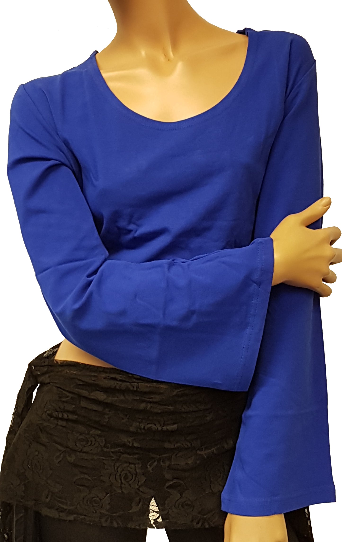 Belly dance top in blue with trumpet sleeves size 3XL
