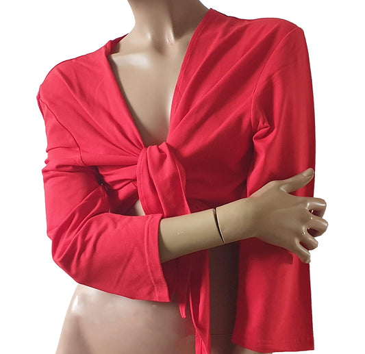 Belly dance tie top in red with three-quarter sleeves