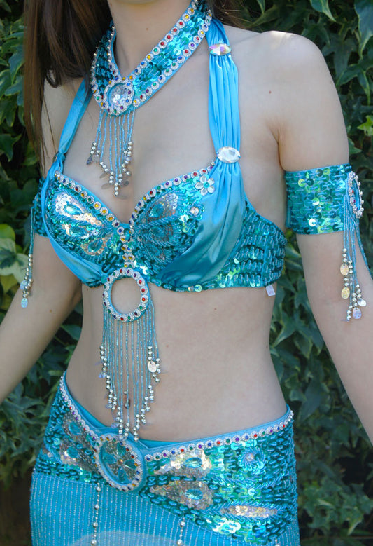 Bras with beautiful sequins in turquoise.