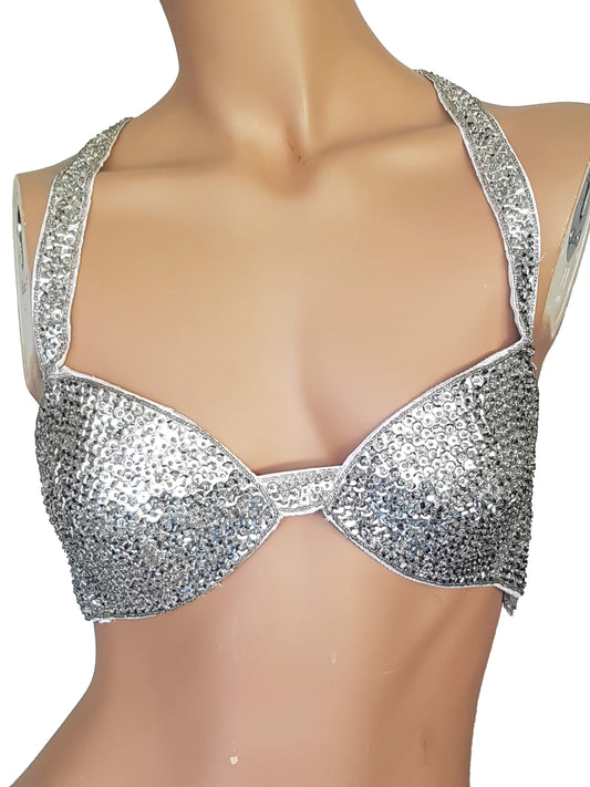 Nice bra in completely silver hand-stitched with sequins