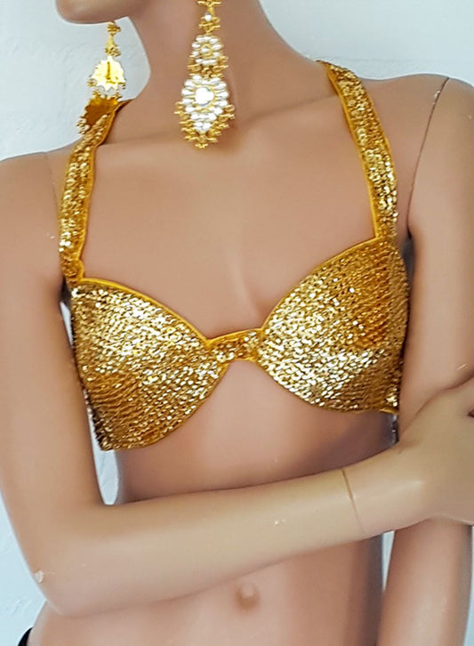 Nice bra in complete gold, hand-embroidered with sequins.