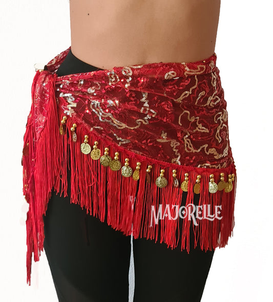 Hip scarf black with gold lines and coins