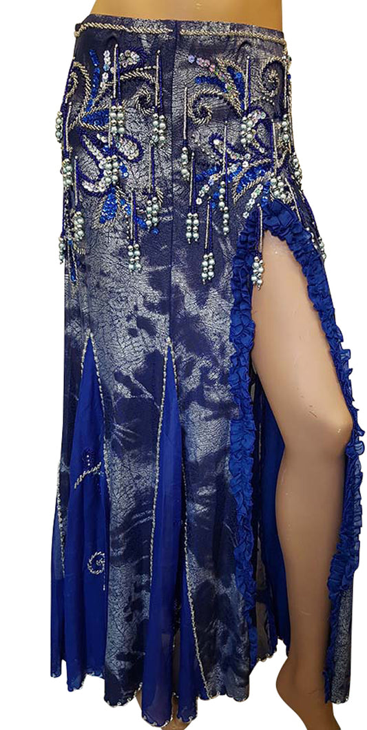 Belly dance skirt Amra in denim blue with cornflower blue