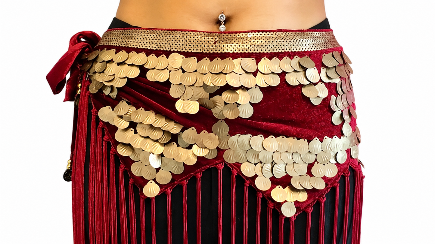 Belly dance Hip scarf tribal bordeaux