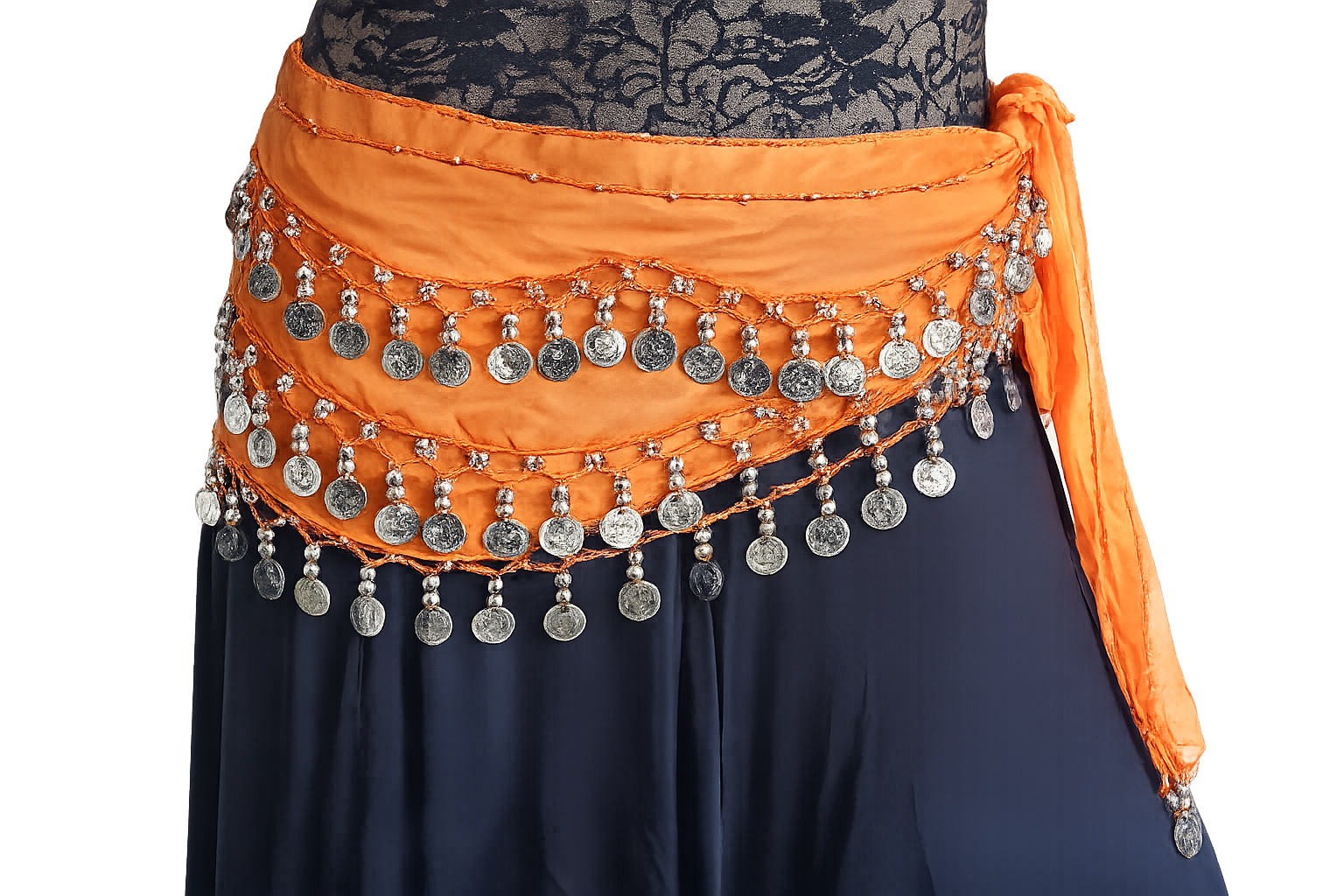 Belly dance hip scaf orange silver