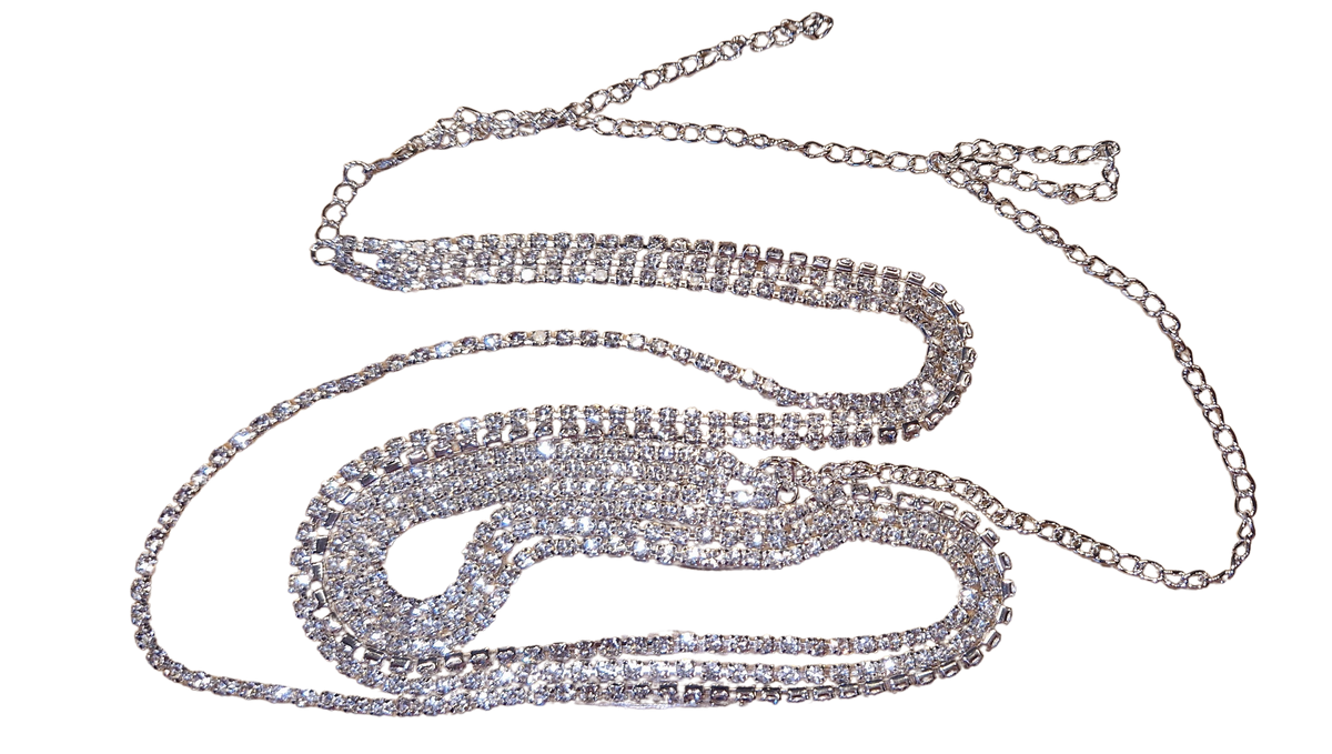 Belly chain / Heupketting zilver met strass steentjes