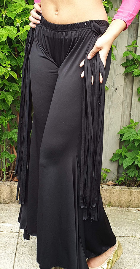Black dance pants with streamers on the side