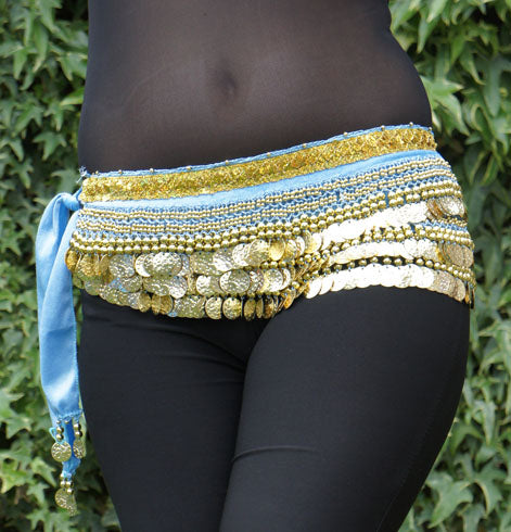 Heupsjaal turquoise met gouden band