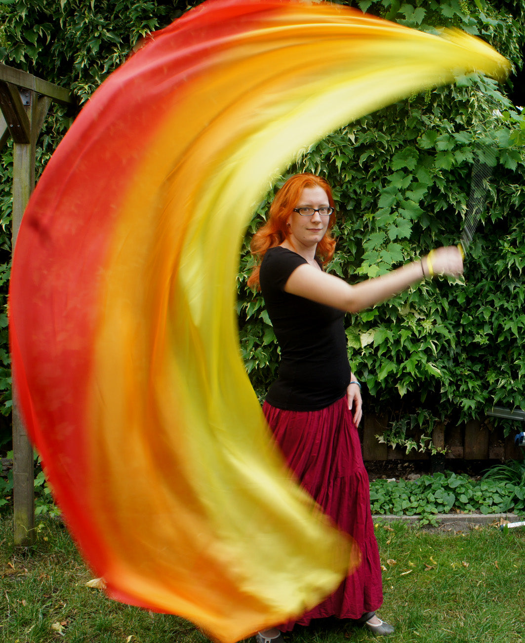 Belly dance Poi/Voi tie dye red orange yellow