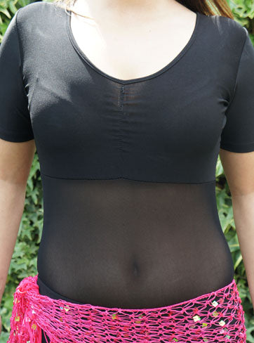 Beautiful belly dance body with transparent belly net