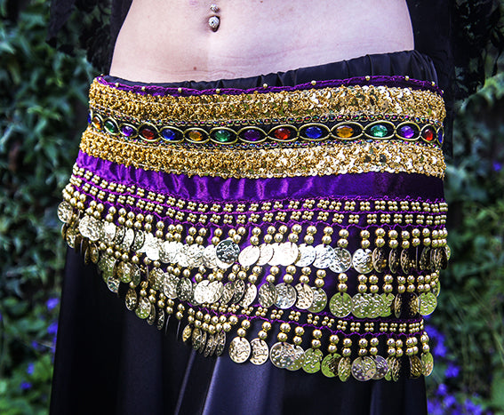 Purple hip scarf with gold band
