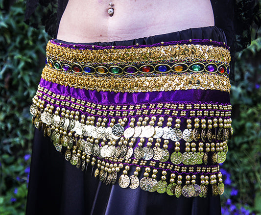 Purple hip scarf with gold band