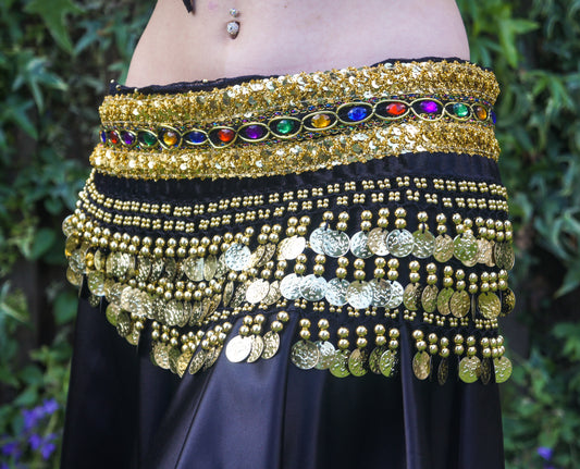 Hip scarf black with colored stones