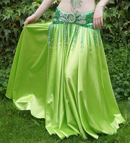 Beautiful wide satin skirt without split. Belly dance skirt in green