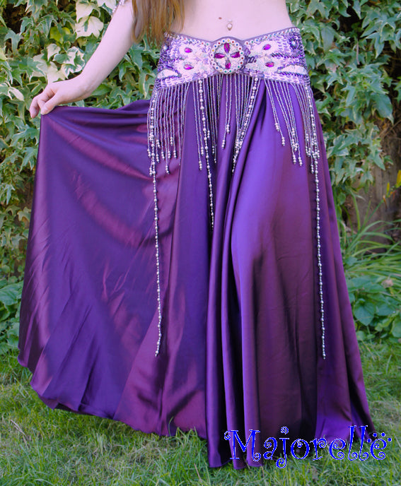 Wide satin skirt in purple