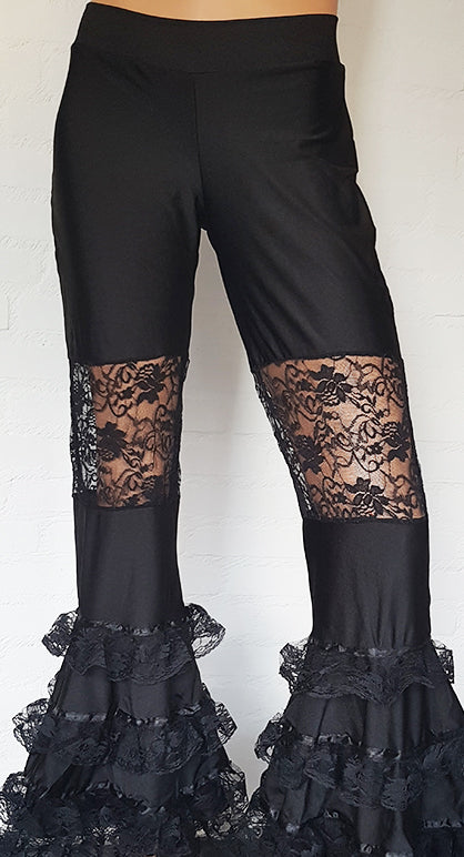 Lace trousers with ruffles