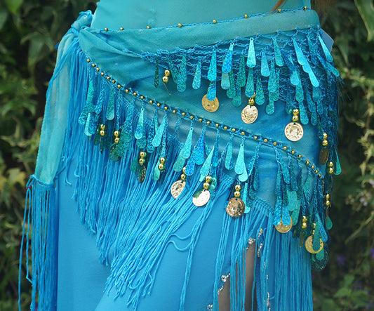 Hip scarf with teardrop sequins