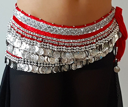 Hip scarf red with silver band